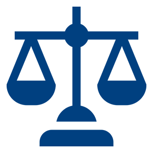 Blue icon of a scale symbolizing justice or balance.