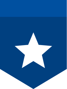 A white star centered on a blue square background.